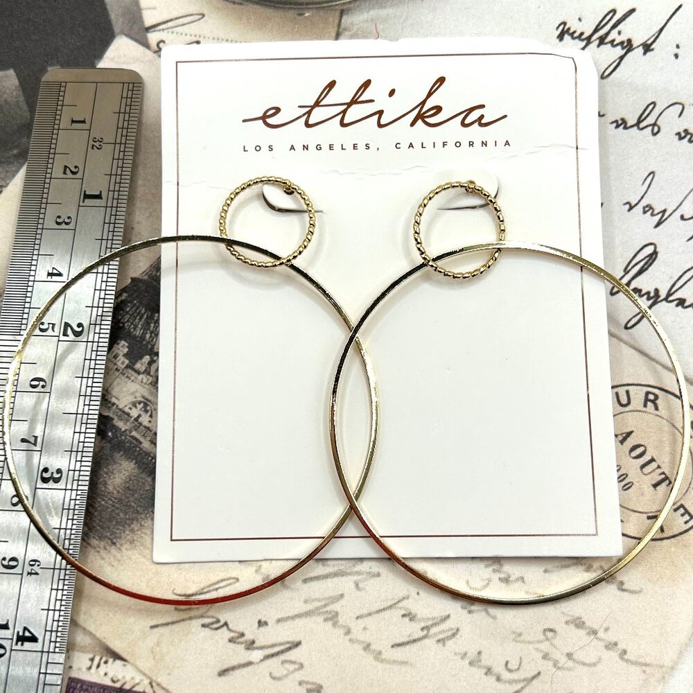 Huge New Large Ettika 18K Yellow Gold Plated Hoop Front Drop Pierced Ear…